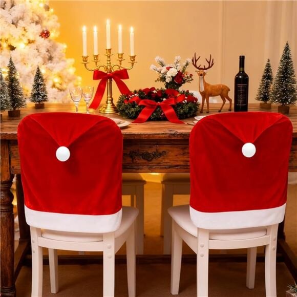 Set of 4 Kitchen Christmas Chair Covers for Dining Chairs Decoración, - Picture 1 of 8